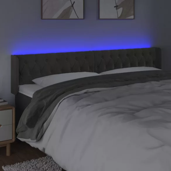sötétszürke bársony LED-es fejtámla 203 x 16 x 78/88 cm