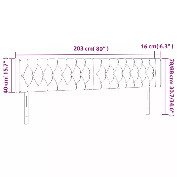 sötétszürke bársony LED-es fejtámla 203 x 16 x 78/88 cm