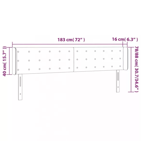 sötétbarna szövet LED-es fejtámla 183 x 16 x 78/88 cm