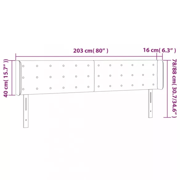 sötétbarna szövet LED-es fejtámla 203 x 16 x 78/88 cm