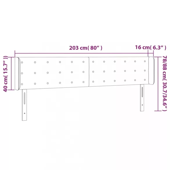 kék szövet LED-es fejtámla 203 x 16 x 78/88 cm