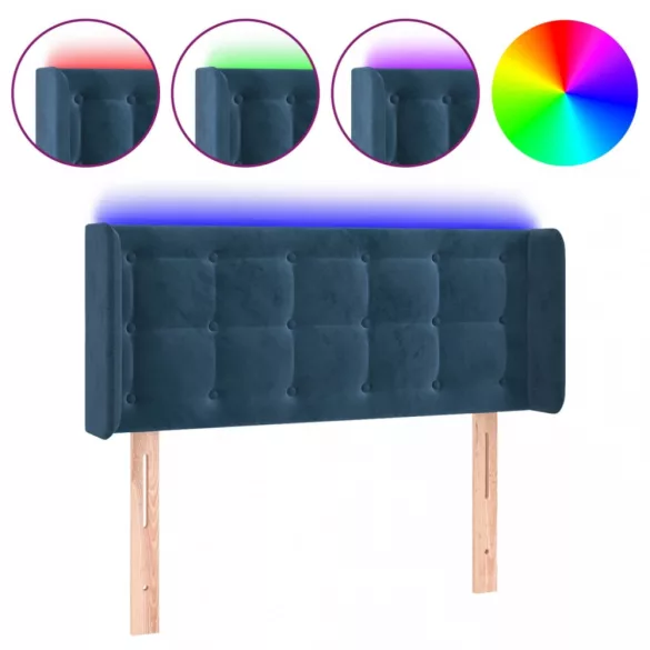 sötétkék bársony LED-es fejtámla 83 x 16 x 78/88 cm