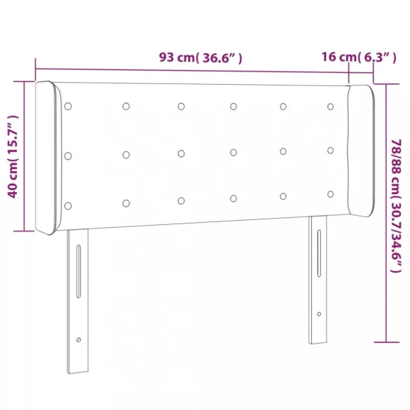 világosszürke bársony LED-es fejtámla 93 x 16 x 78/88 cm