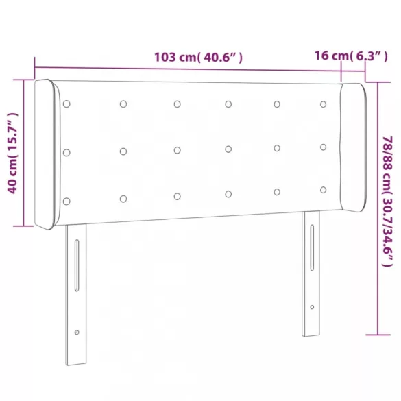 sötétszürke bársony LED-es fejtámla 103 x 16 x 78/88 cm