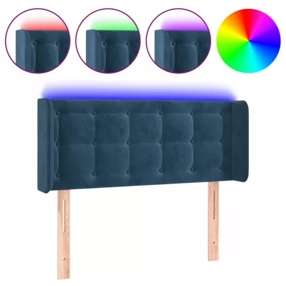 sötétkék bársony LED-es fejtámla 103 x 16 x 78/88 cm