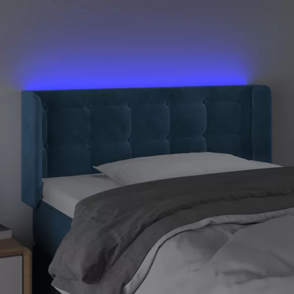 sötétkék bársony LED-es fejtámla 103 x 16 x 78/88 cm