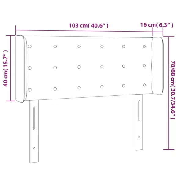 sötétkék bársony LED-es fejtámla 103 x 16 x 78/88 cm