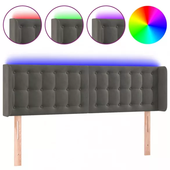 sötétszürke bársony LED-es fejtámla 147 x 16 x 78/88 cm