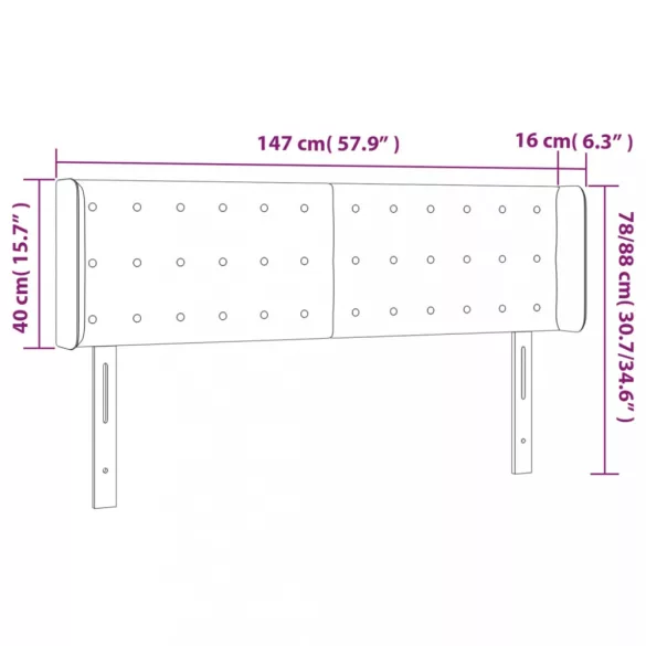 sötétszürke bársony LED-es fejtámla 147 x 16 x 78/88 cm