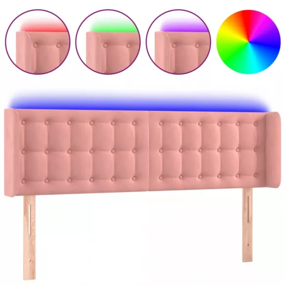 rózsaszín bársony LED-es fejtámla 147x16x78/88 cm