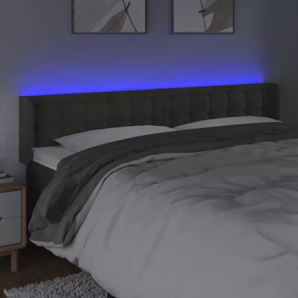 sötétszürke bársony LED-es fejtámla 163 x 16 x 78/88 cm