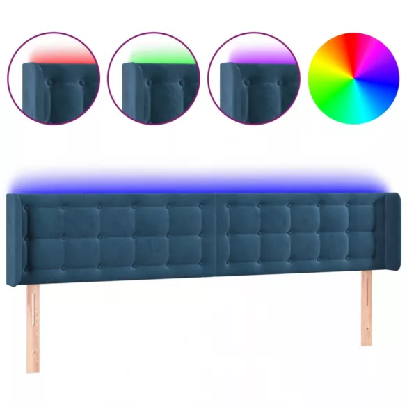 sötétkék bársony LED-es fejtámla 163 x 16 x 78/88 cm
