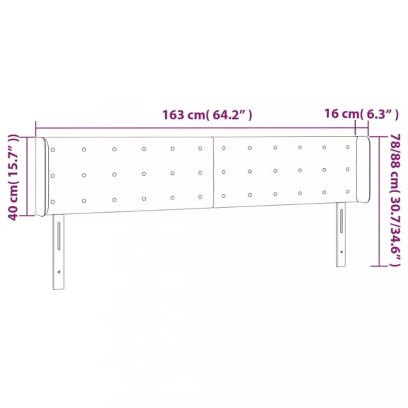 sötétkék bársony LED-es fejtámla 163 x 16 x 78/88 cm