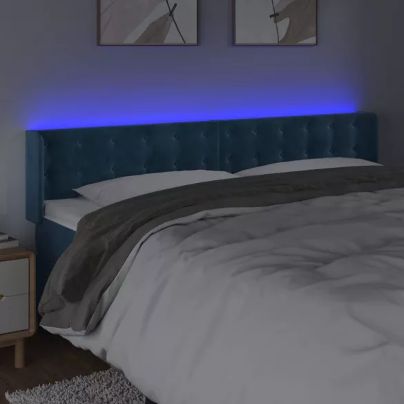 sötétkék bársony LED-es fejtámla 183 x 16 x 78/88 cm