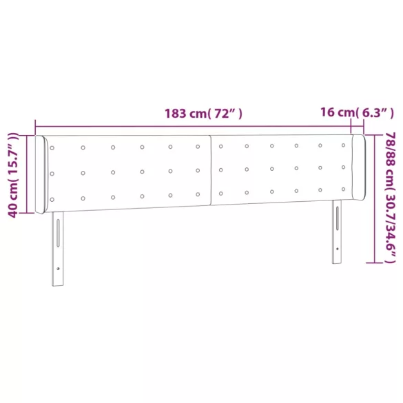 sötétkék bársony LED-es fejtámla 183 x 16 x 78/88 cm