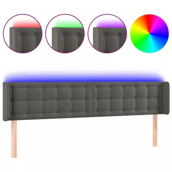 sötétszürke bársony LED-es fejtámla 203 x 16 x 78/88 cm
