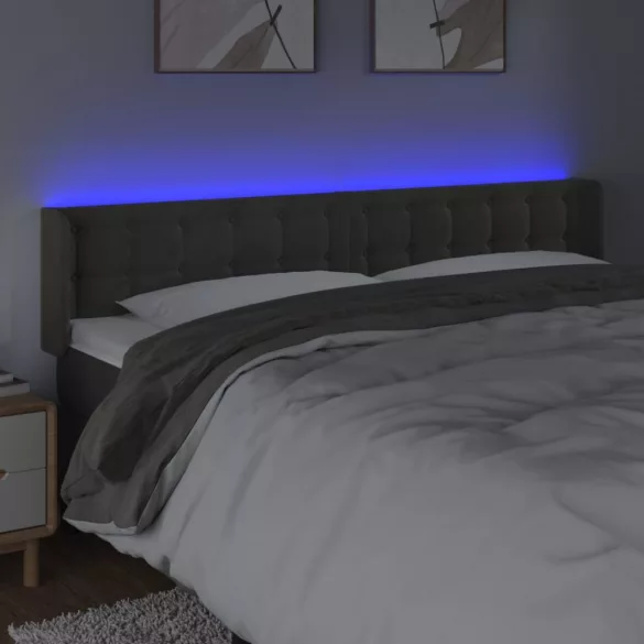 sötétszürke bársony LED-es fejtámla 203 x 16 x 78/88 cm