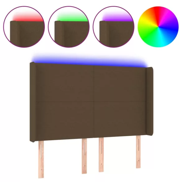 sötétbarna szövet LED-es fejtámla 147x16x118/128 cm