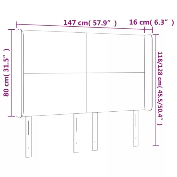 sötétbarna szövet LED-es fejtámla 147x16x118/128 cm