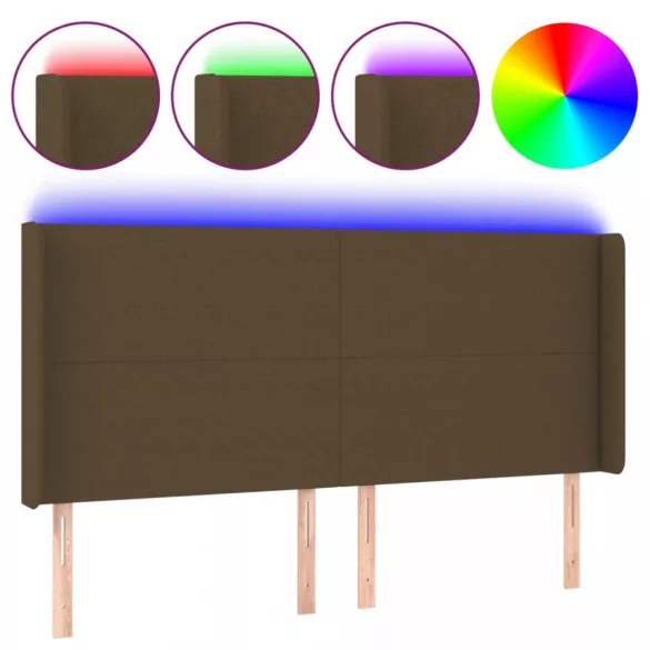 sötétbarna szövet LED-es fejtámla 163x16x118/128 cm