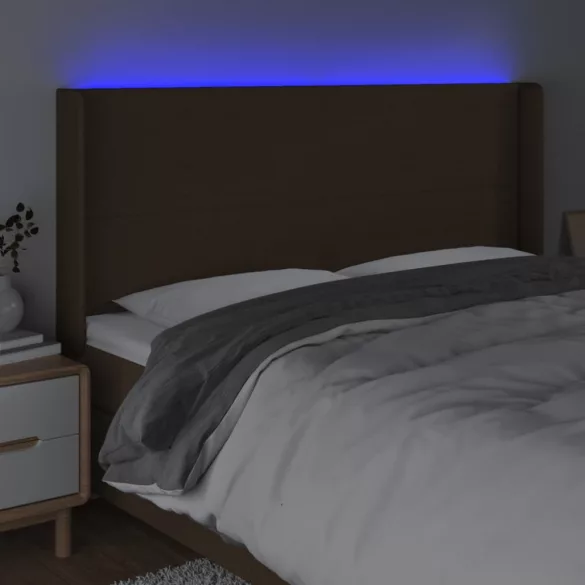 sötétbarna szövet LED-es fejtámla 163x16x118/128 cm