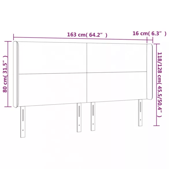 tópszínű szövet LED-es fejtámla 163x16x118/128 cm