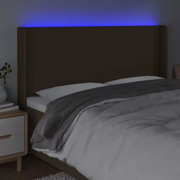 sötétbarna szövet LED-es fejtámla 183x16x118/128 cm