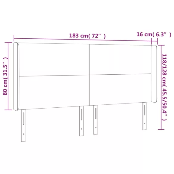 sötétbarna szövet LED-es fejtámla 183x16x118/128 cm