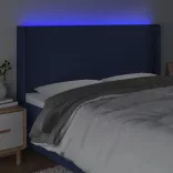 kék szövet LED-es fejtámla 183x16x118/128 cm