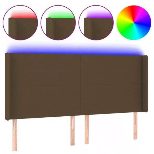 sötétbarna szövet LED-es fejtámla 203x16x118/128 cm