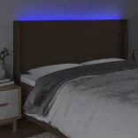 sötétbarna szövet LED-es fejtámla 203x16x118/128 cm