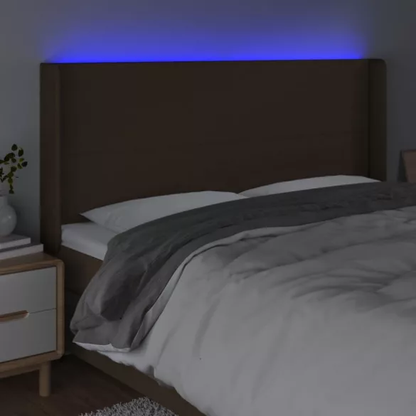 sötétbarna szövet LED-es fejtámla 203x16x118/128 cm