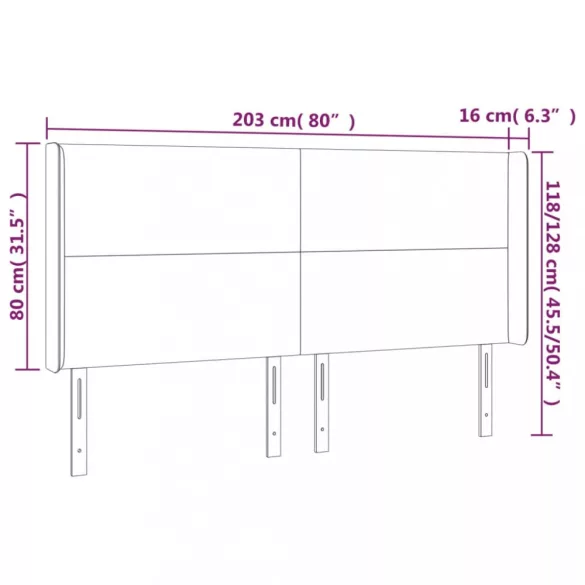 sötétbarna szövet LED-es fejtámla 203x16x118/128 cm