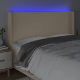 krémszínű szövet LED-es fejtámla 203x16x118/128 cm