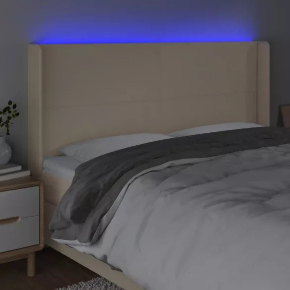 krémszínű szövet LED-es fejtámla 203x16x118/128 cm