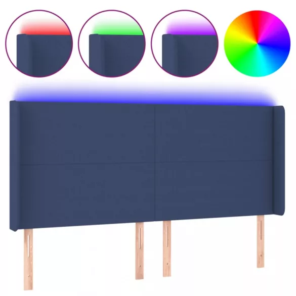 kék szövet LED-es fejtámla 203x16x118/128 cm
