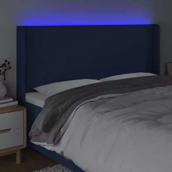 kék szövet LED-es fejtámla 203x16x118/128 cm