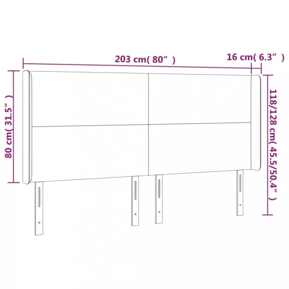 kék szövet LED-es fejtámla 203x16x118/128 cm