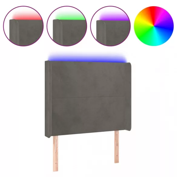sötétszürke bársony LED-es fejtámla 83x16x118/128 cm