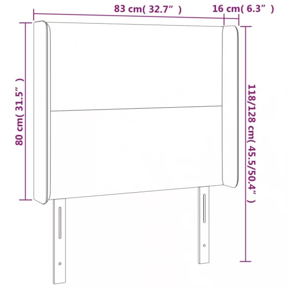 sötétszürke bársony LED-es fejtámla 83x16x118/128 cm