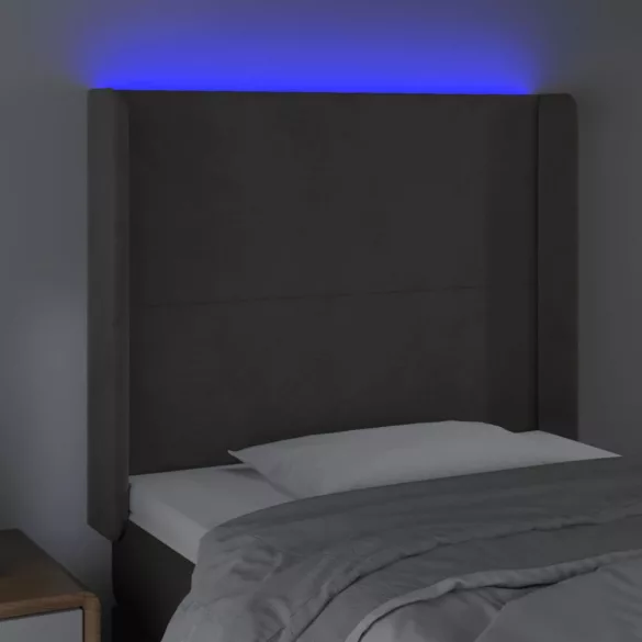 sötétszürke bársony LED-es fejtámla 93x16x118/128 cm