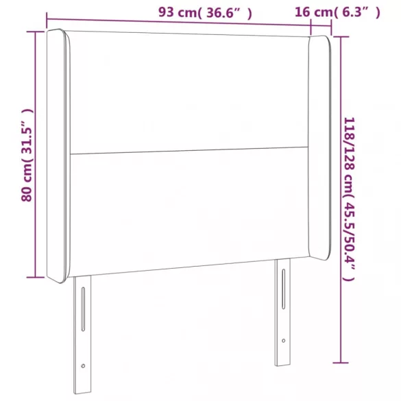 sötétszürke bársony LED-es fejtámla 93x16x118/128 cm