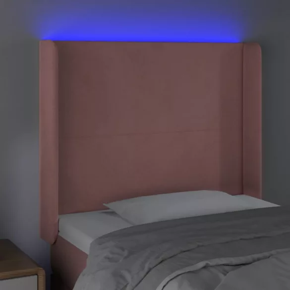 rózsaszín bársony LED-es fejtámla 93x16x118/128 cm