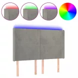 világosszürke bársony LED-es fejtámla 147x16x118/128 cm