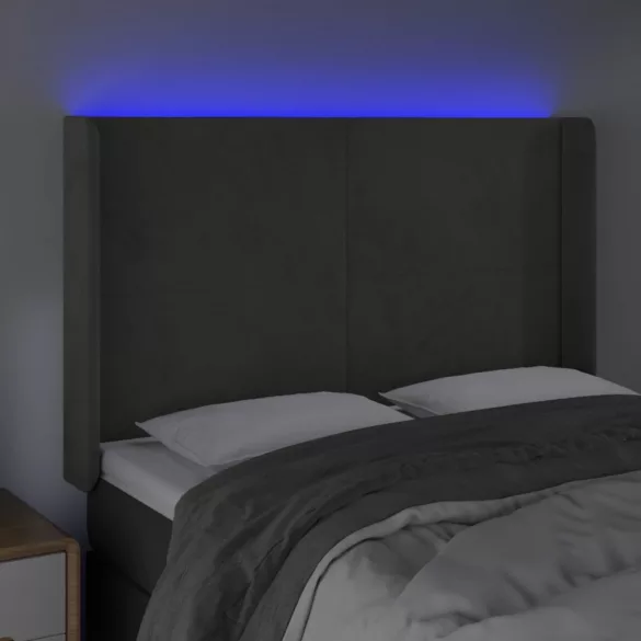 sötétszürke bársony LED-es fejtámla 147x16x118/128 cm