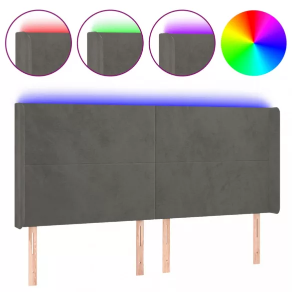 sötétszürke bársony LED-es fejtámla 163x16x118/128 cm