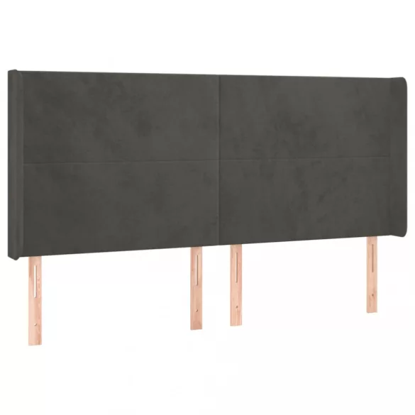 sötétszürke bársony LED-es fejtámla 183x16x118/128 cm