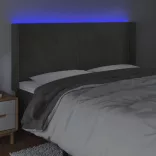 sötétszürke bársony LED-es fejtámla 183x16x118/128 cm