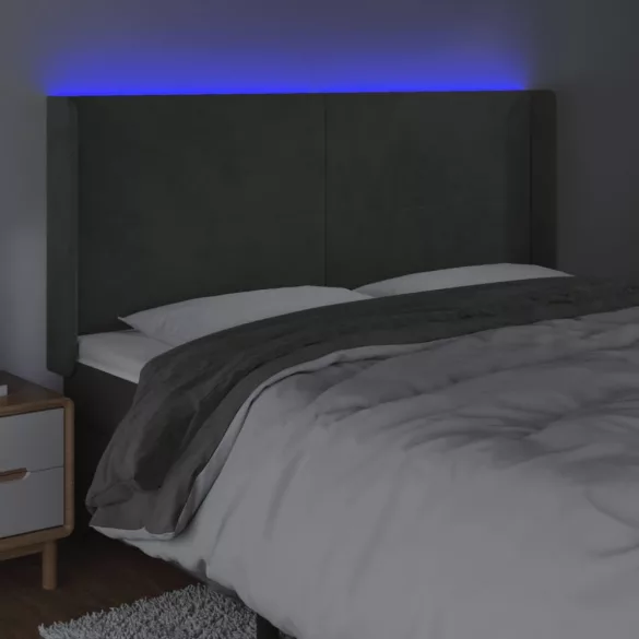 sötétszürke bársony LED-es fejtámla 183x16x118/128 cm