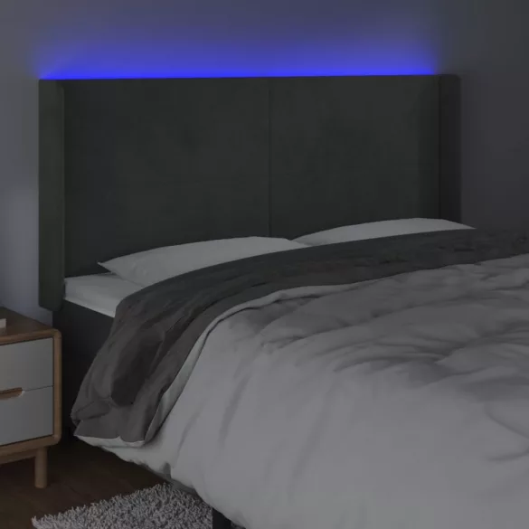 sötétszürke bársony LED-es fejtámla 203x16x118/128 cm